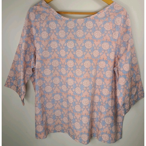 Lane Bryant Tops - Lane Bryant Women's 14/16 Cotton Blouse Pink Blue Geometric Floral Print EUC